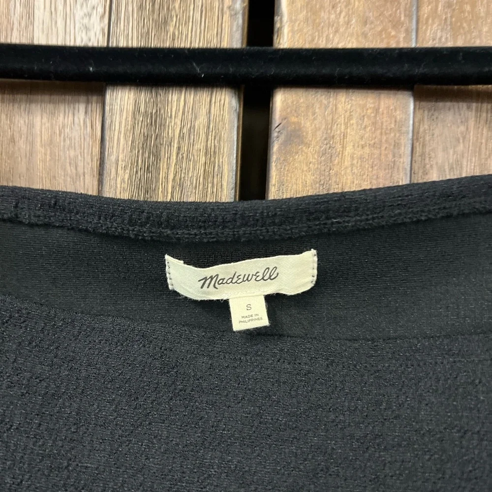 Madewell Crepe Square-Neck Puff-Sleeve Long Sleeve Top True Black Size Small